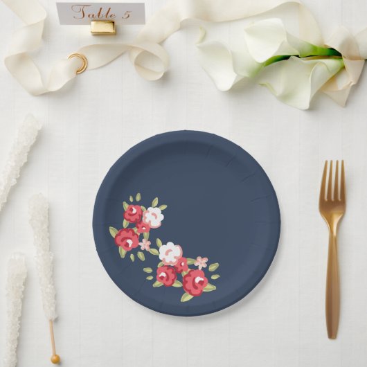 ブルーヴィンテージバラ紙プレート ペーパープレート (ウェディング)