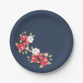 ブルーヴィンテージバラ紙プレート ペーパープレート (正面)