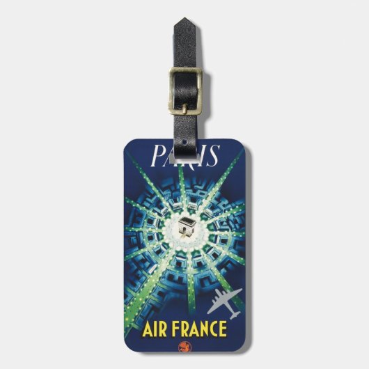 ブルーヴィンテージパリフランスのエアトラベルヨーロッパ ラゲッジタグ (正面縦)