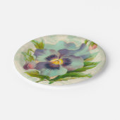 ブルーヴィンテージパンジーフローラ水彩 ペーパープレート (アングル)