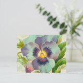 ブルーヴィンテージパンジー水彩 ポストカード (スタンド正面)