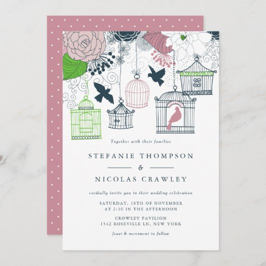 ブルーヴィンテージビルダージュフローラ結婚式招待状 招待状 (正面/裏面)