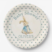 ブルーヴィンテージピーターザラビットボーイ赤ちゃんシャワー ペーパープレート (正面)