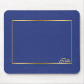 ブルーヴィンテージフェイクレザー金ゴールド縁どフレーム マウスパッド (正面)