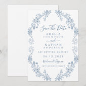 ブルーヴィンテージフラワーの結婚式セーブ・ザ・デート セーブザデート (正面/裏面)