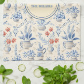 ブルーヴィンテージフランスのカントリーシック |カスタム姓 キッチンタオル (折り畳み)