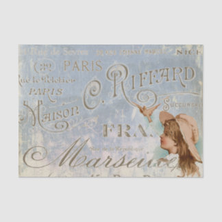 ブルーヴィンテージフランスのガールバードシティネームパリ 薄葉紙