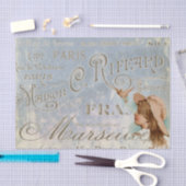 ブルーヴィンテージフランスのガールバードシティネームパリ 薄葉紙 (クラフト)