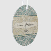 ブルーヴィンテージフランスのリージェンシーレースエッチド結婚ズ オーナメント (正面)