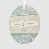 ブルーヴィンテージフランスのリージェンシーレースエッチド結婚ズ オーナメント (正面)