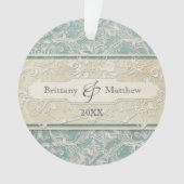 ブルーヴィンテージフランスのリージェンシーレースエッチド結婚ズ オーナメント (正面)