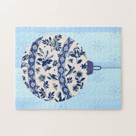 ブルーヴィンテージフローブルークリスマスオーナメントパズル ジグソーパズル (横)