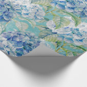 ブルーヴィンテージフローラあじさい花柄 ラッピングペーパー (角)