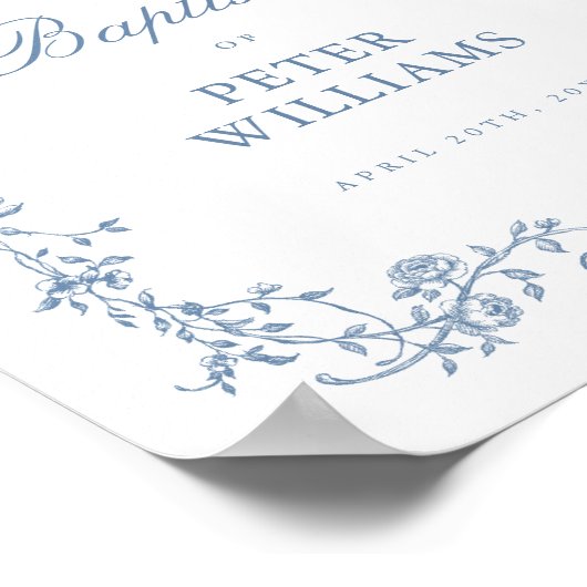 ブルーヴィンテージフローラクロスバプテスムウェルカムポスター ポスター (角)