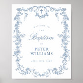 ブルーヴィンテージフローラクロスバプテスムウェルカムポスター ポスター (正面)