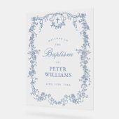 ブルーヴィンテージフローラクロスバプテスムウェルカム アクリルサイン (傾斜)