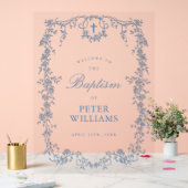 ブルーヴィンテージフローラクロスバプテスムウェルカム アクリルサイン (ウェディング)