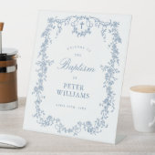 ブルーヴィンテージフローラクロスバプテスムウェルカム 台座サイン (インサイチュ)