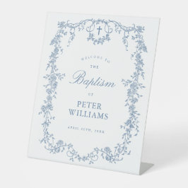 ブルーヴィンテージフローラクロスバプテスムウェルカム 台座サイン