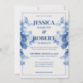 ブルーヴィンテージフローラチインスパイアノイ結婚ズリー 招待状 (正面)