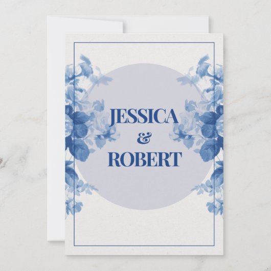 ブルーヴィンテージフローラチインスパイアノイ結婚ズリー 招待状 (裏面)