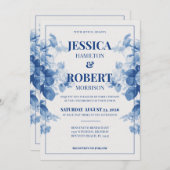 ブルーヴィンテージフローラチインスパイアノイ結婚ズリー 招待状 (正面/裏面)