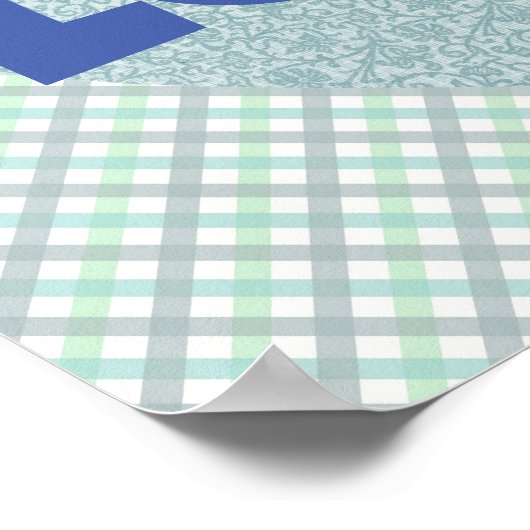 ブルーヴィンテージフローラハートとラブポスター ポスター (角)