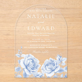 ブルーヴィンテージフローラバラエレガントな結婚式 アクリル招待状