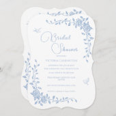 ブルーヴィンテージフローラブライダルシャワー招待 招待状 (正面/裏面)