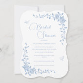 ブルーヴィンテージフローラブライダルシャワー招待 招待状 (正面)