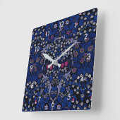 ブルーヴィンテージフローラルパターン、ウィリアム・モリス スクエア壁時計 (傾斜)