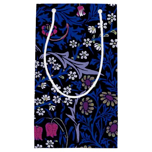 ブルーヴィンテージフローラルパターン、ウィリアム・モリス スモールペーパーバッグ (正面)