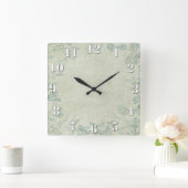 ブルーヴィンテージフローラ結婚つる植物 スクエア壁時計 (ホーム)