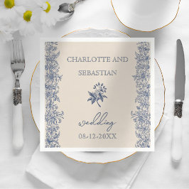 ブルーヴィンテージフローラ結婚の紙ナプキン スタンダードカクテルナプキン