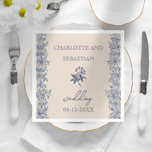 ブルーヴィンテージフローラ結婚の紙ナプキン スタンダードカクテルナプキン