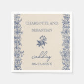 ブルーヴィンテージフローラ結婚の紙ナプキン スタンダードカクテルナプキン (正面)