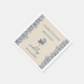 ブルーヴィンテージフローラ結婚の紙ナプキン スタンダードカクテルナプキン (角)