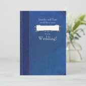 ブルーヴィンテージブックと蔵書票結婚式招待状 招待状 (スタンド正面)