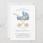 ブルーヴィンテージベビーカーそれは男の子のベビーブランチ 招待状 (正面)