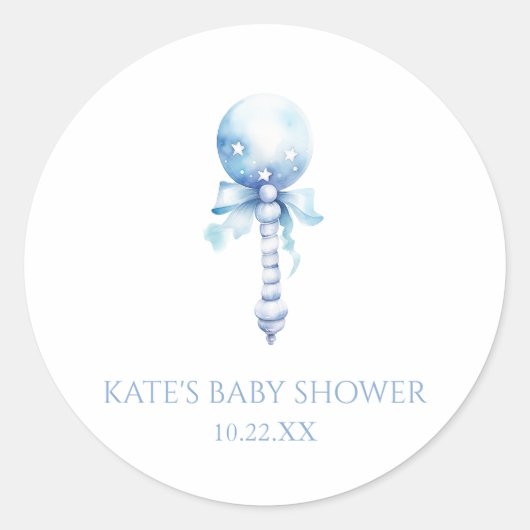 ブルーヴィンテージベビーガラガラ玩具子供部屋ベビーシャワー ラウンドシール (正面)