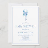 ブルーヴィンテージベビーガラガラ玩具子供部屋ベビーシャワー 招待状 (正面)