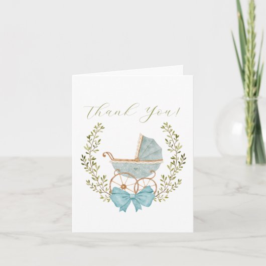 ブルーヴィンテージベビー台車 サンキューカード (正面)