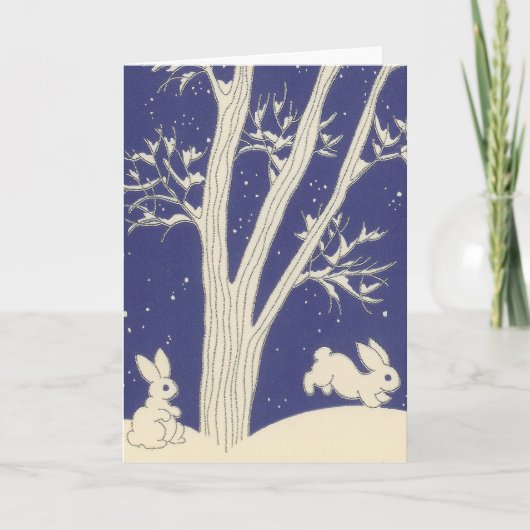 ブルーヴィンテージホワイトバニーズ,雪の中で飛び跳ねる シーズンカード (正面)