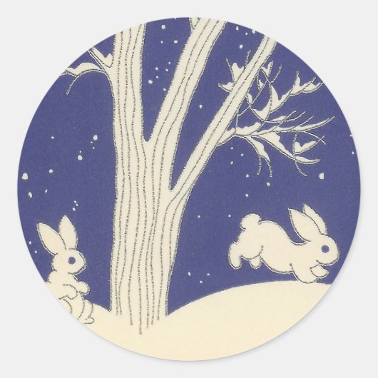 ブルーヴィンテージホワイトバンニーズホッピングイン雪 ラウンドシール (正面)