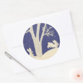 ブルーヴィンテージホワイトバンニーズホッピングイン雪 ラウンドシール (封筒)