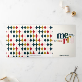 ブルーヴィンテージメリークリスマスマルチフォト 三つ折りクリスマスカード