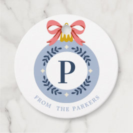 ブルーヴィンテージモノグラムクリスマスオーナメントメッセージカード フェイバータグ