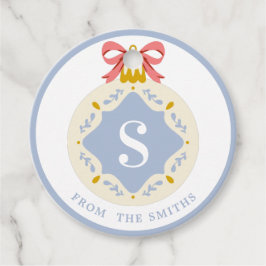 ブルーヴィンテージモノグラムクリスマスオーナメントメッセージカード フェイバータグ