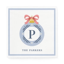 ブルーヴィンテージモノグラムクリスマスオーナメント