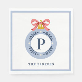 ブルーヴィンテージモノグラムクリスマスオーナメント スタンダードランチョンナプキン